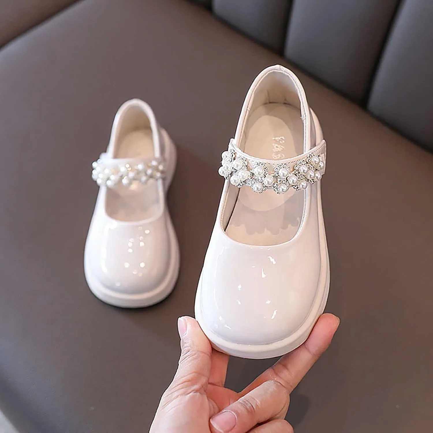 Girl's Mary Jane Shoes School Uniform Wedding Party Dress Shoes Pearl Ankle Strap Round Toe Slip On Sandal