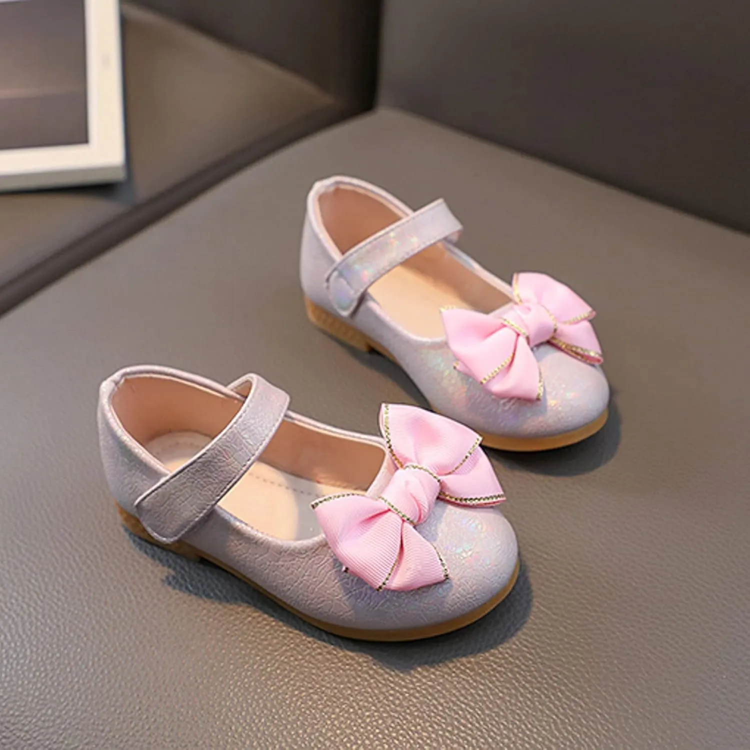 Girls Mary Jane Toddler Flower Girl Dress Shoes Little Girl Ballet Flats Bow Strap for Wedding Party School