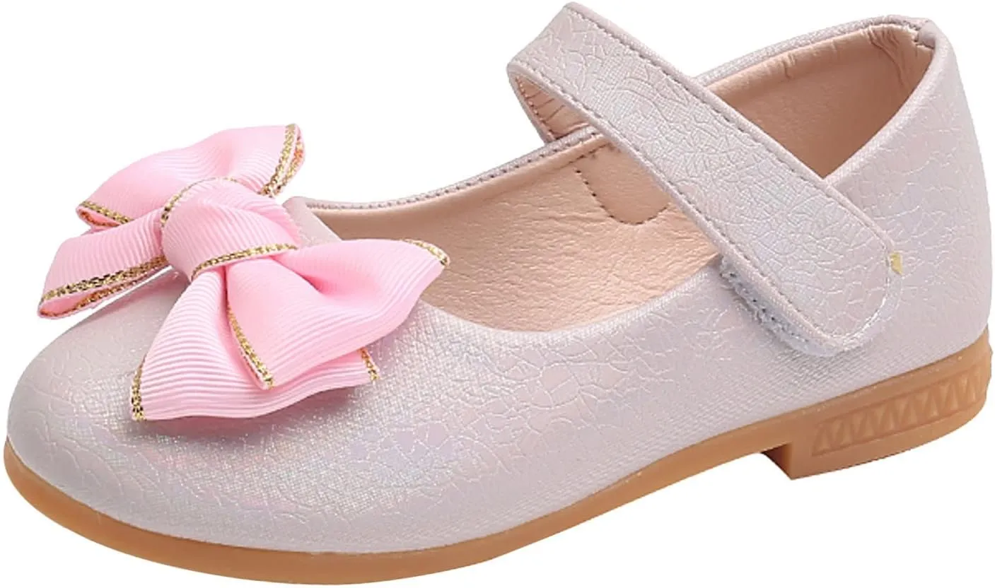 Girls Mary Jane Toddler Flower Girl Dress Shoes Little Girl Ballet Flats Bow Strap for Wedding Party School