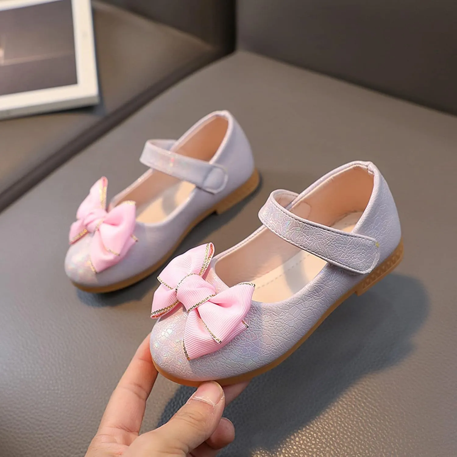 Girls Mary Jane Toddler Flower Girl Dress Shoes Little Girl Ballet Flats Bow Strap for Wedding Party School