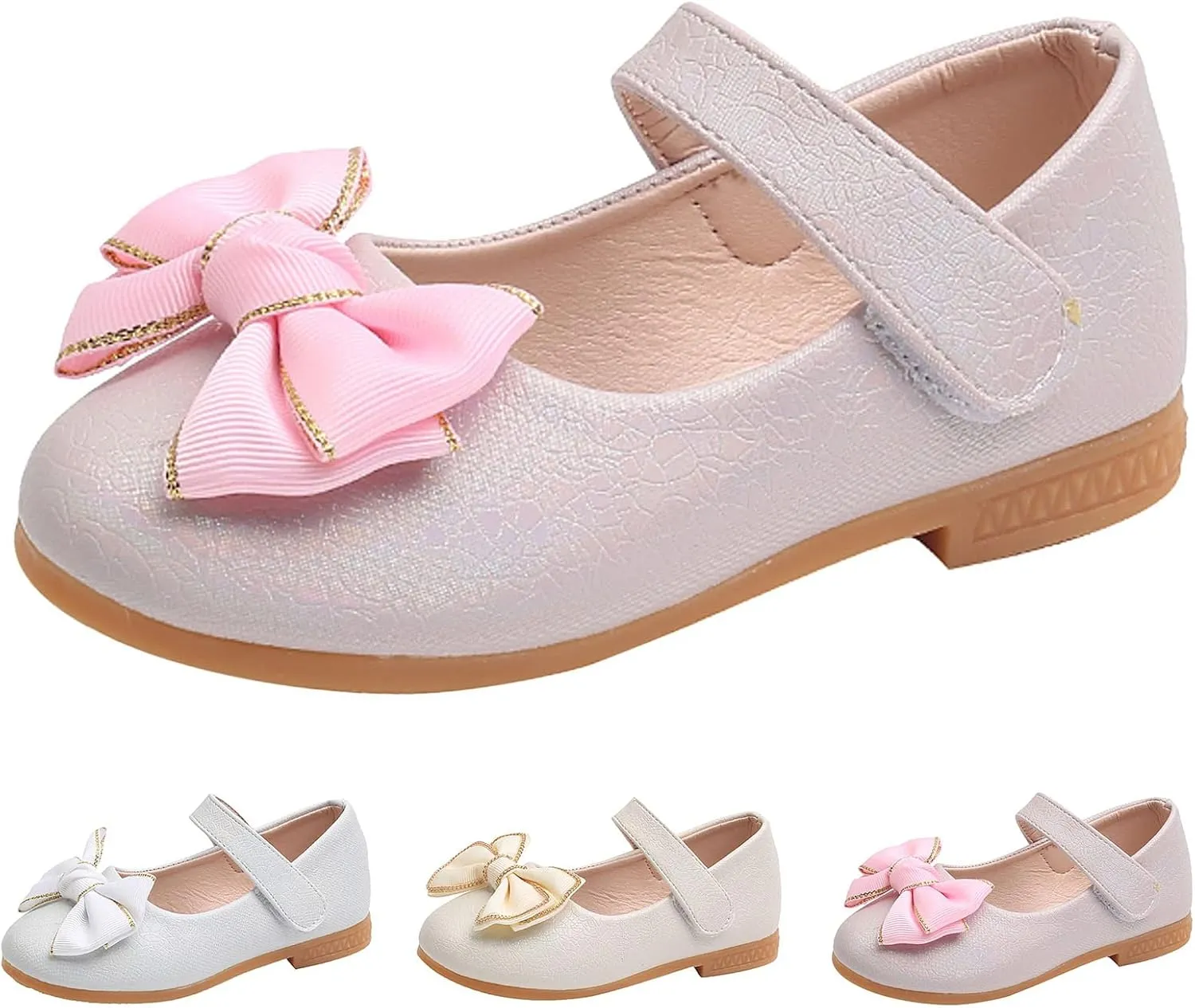 Girls Mary Jane Toddler Flower Girl Dress Shoes Little Girl Ballet Flats Bow Strap for Wedding Party School