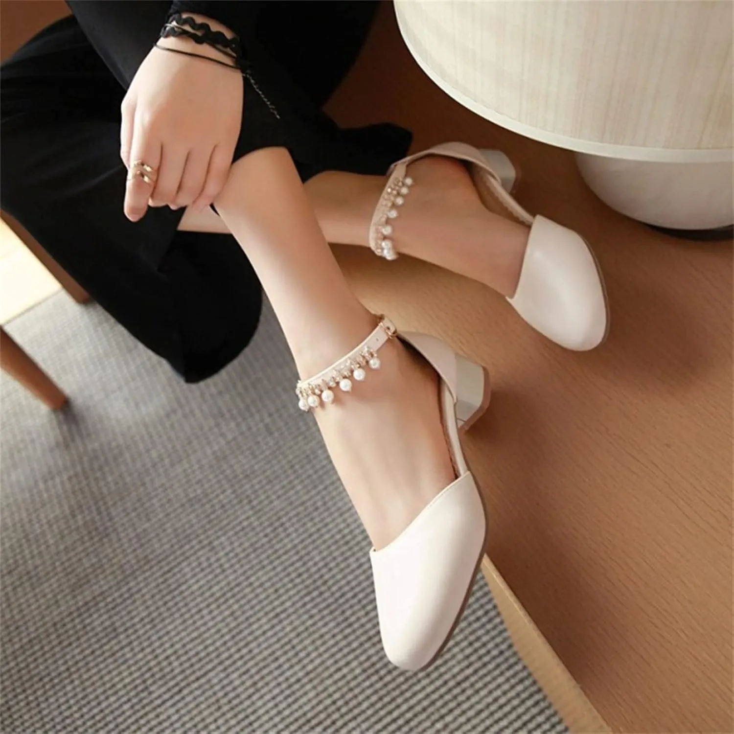 Girl's Pumps Mary Jane Dress Shoes Low Heel Dress Pearls Flower Girl Wedding Party Shoes Toddler Sandals