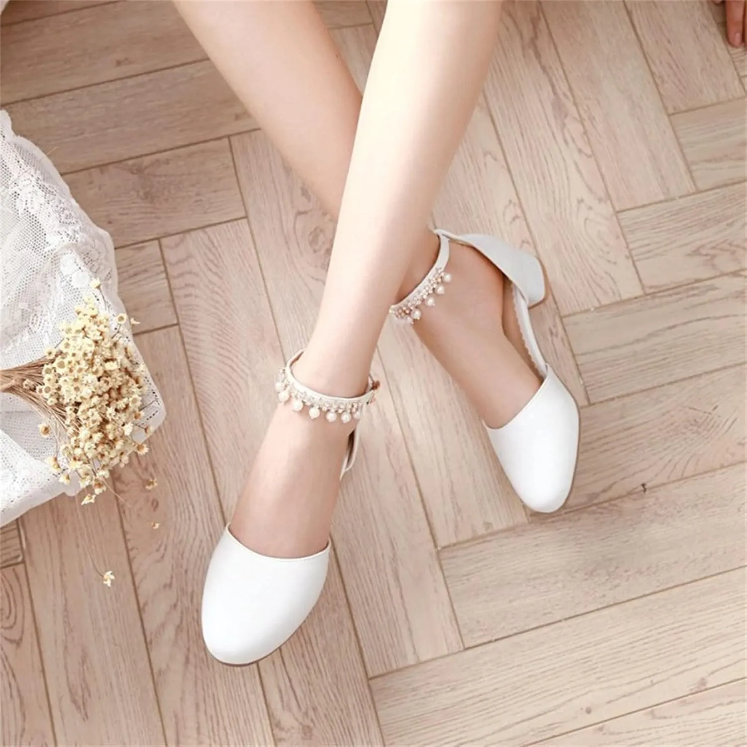 Girl's Pumps Mary Jane Dress Shoes Low Heel Dress Pearls Flower Girl Wedding Party Shoes Toddler Sandals