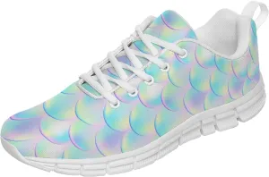 Girls Womens Mermaid Scales Shoes 3D Print Light Green Mermaid Running Shoes Fashion Tennis Walking Sneakers Gifts for Her,Him,White,Men Size 11.5