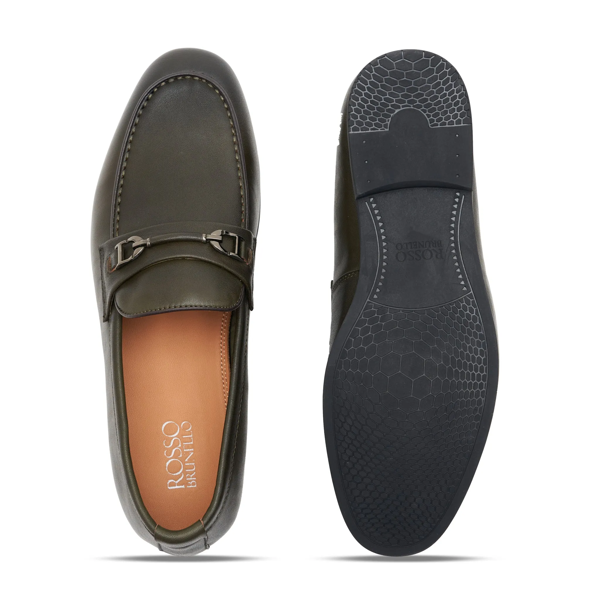 Green Leather Panel Loafers