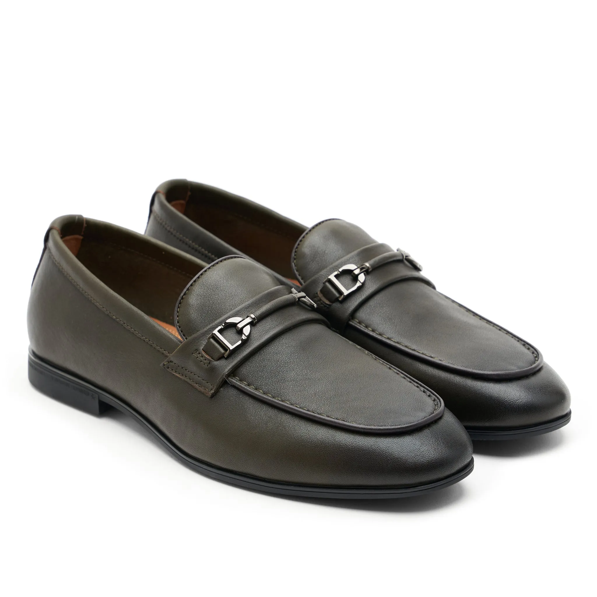 Green Leather Panel Loafers