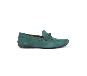 Green Suede Moccasins With Metal Buckle