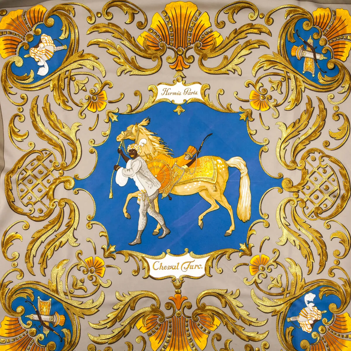 Hermes Blue Silk Cheval Turc Scarf 90