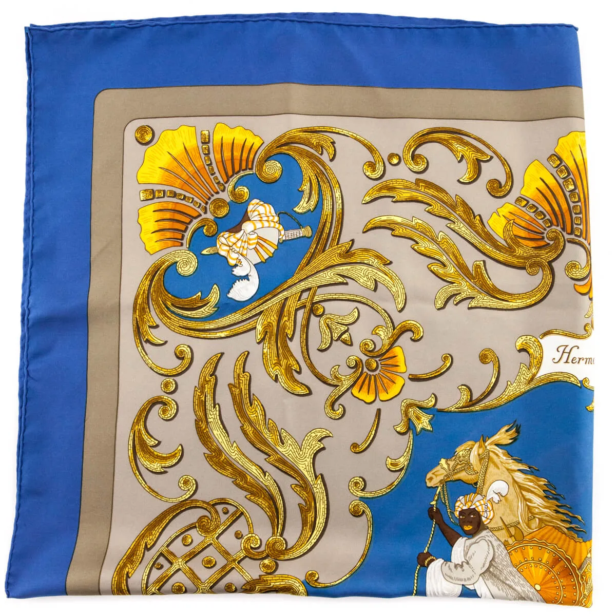 Hermes Blue Silk Cheval Turc Scarf 90