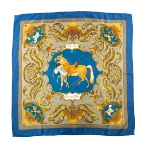 Hermes Blue Silk Cheval Turc Scarf 90