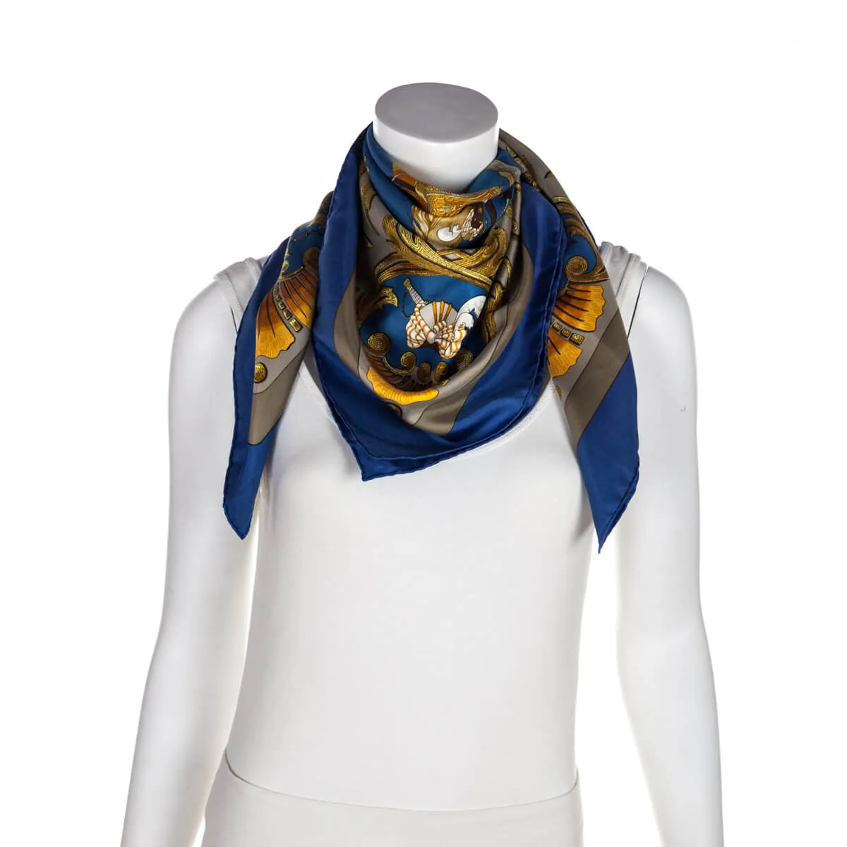 Hermes Blue Silk Cheval Turc Scarf 90
