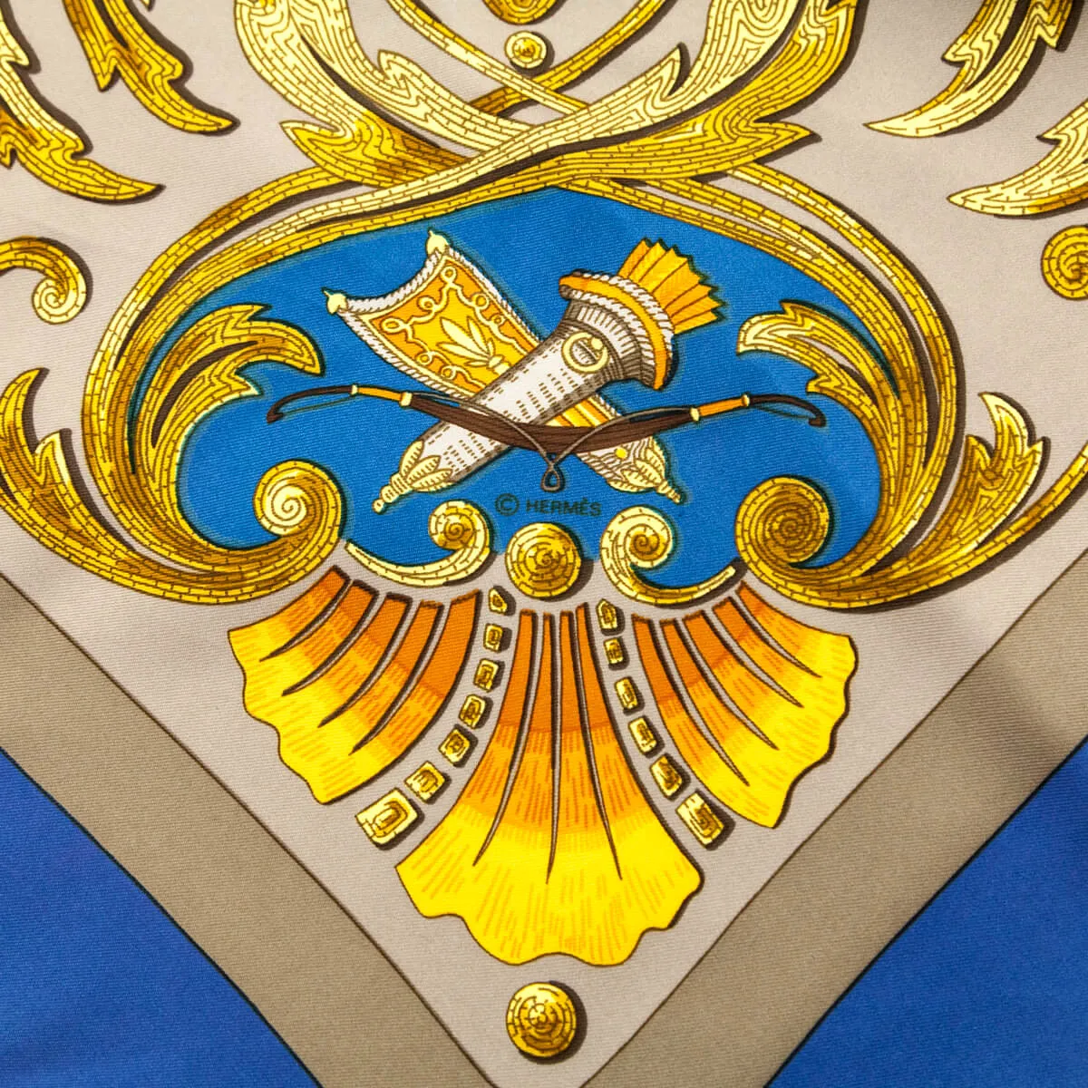 Hermes Blue Silk Cheval Turc Scarf 90