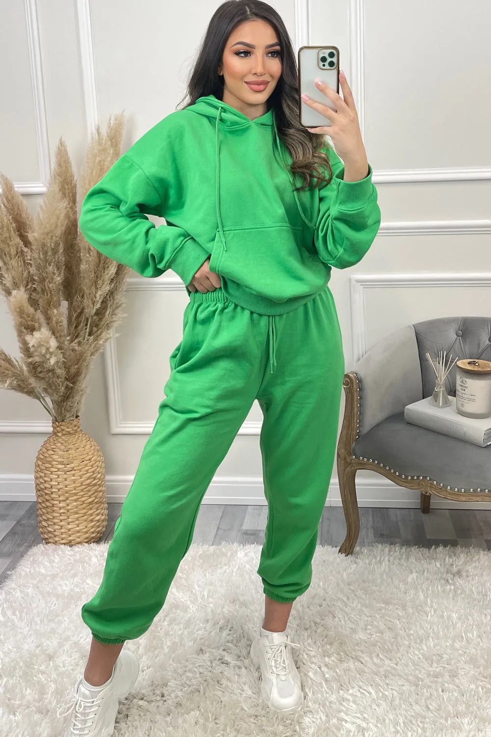 Lasey Green Pocket Detail Hoodie and Joggers Tracksuit Set