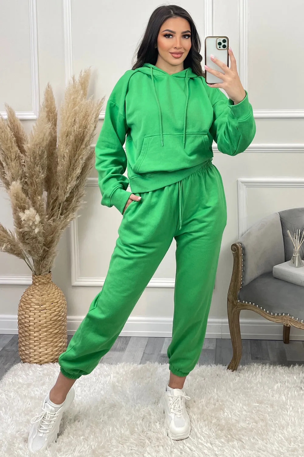 Lasey Green Pocket Detail Hoodie and Joggers Tracksuit Set