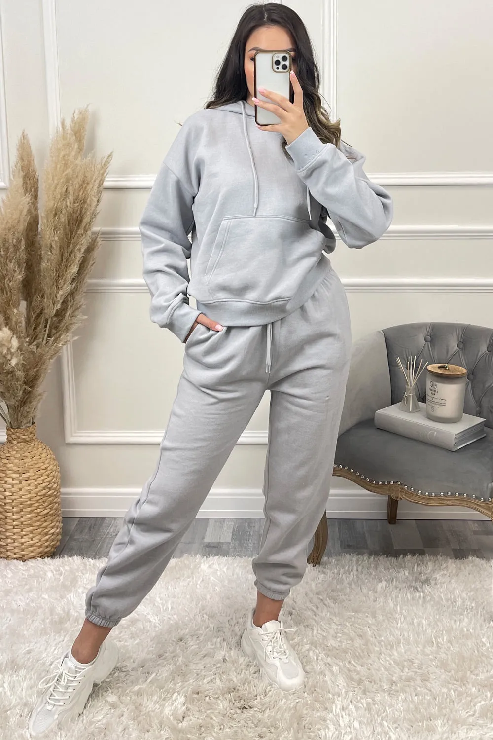 Lasey Grey Pocket Detail Hoodie and Joggers Tracksuit Set