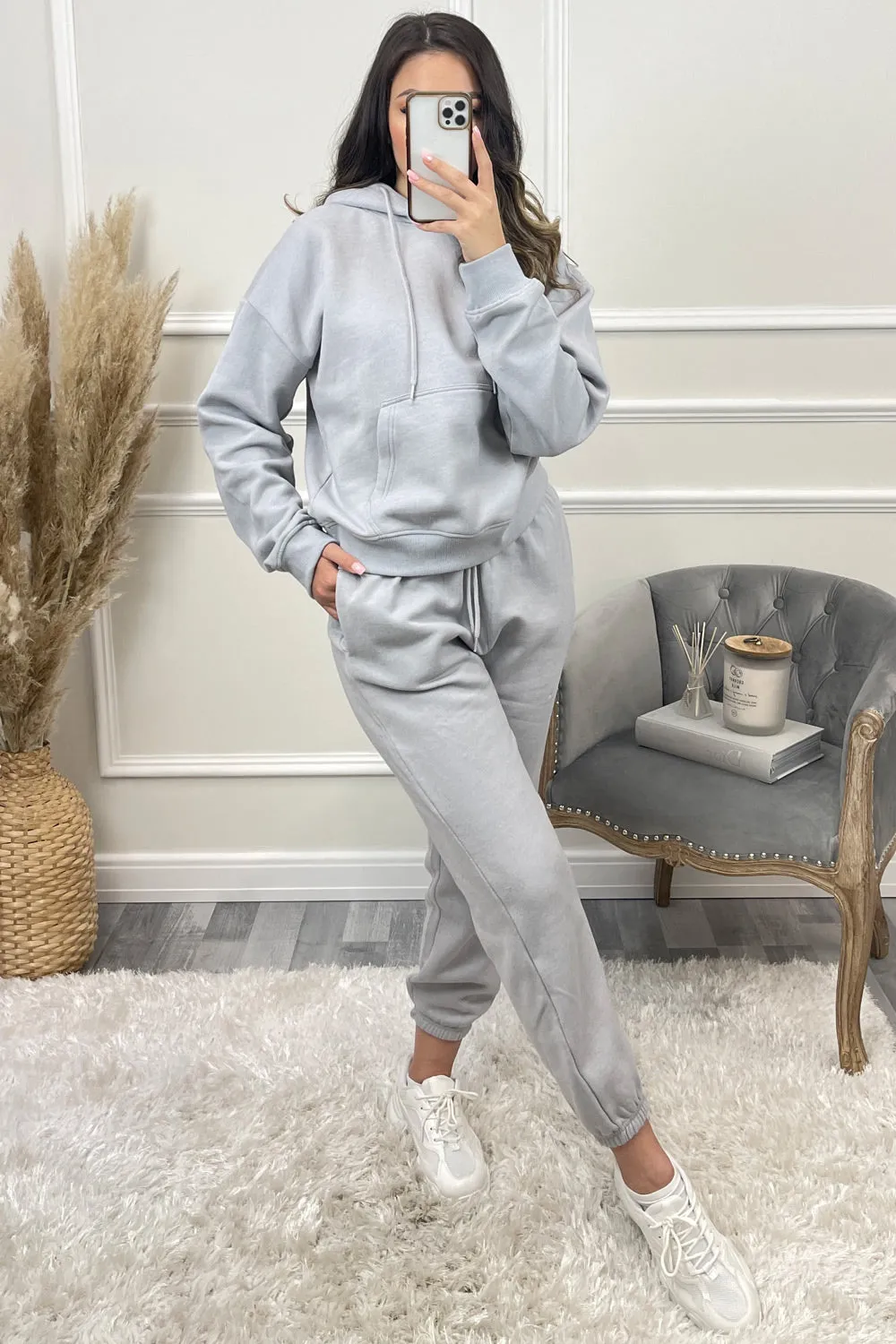 Lasey Grey Pocket Detail Hoodie and Joggers Tracksuit Set