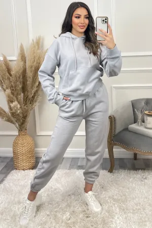 Lasey Grey Pocket Detail Hoodie and Joggers Tracksuit Set
