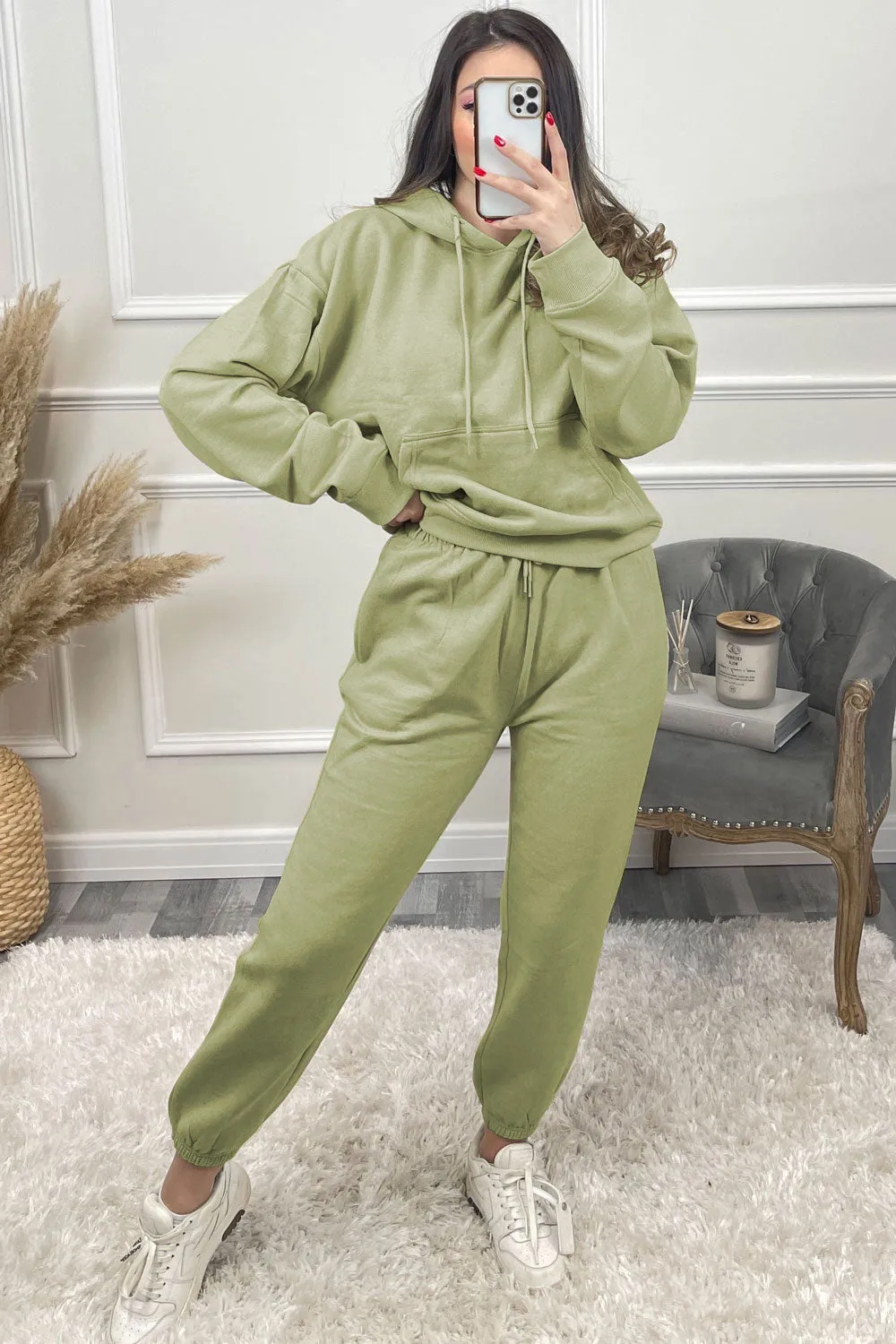 Lasey Sage Pocket Detail Hoodie and Joggers Tracksuit Set