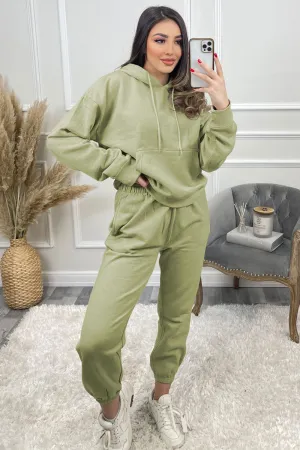 Lasey Sage Pocket Detail Hoodie and Joggers Tracksuit Set