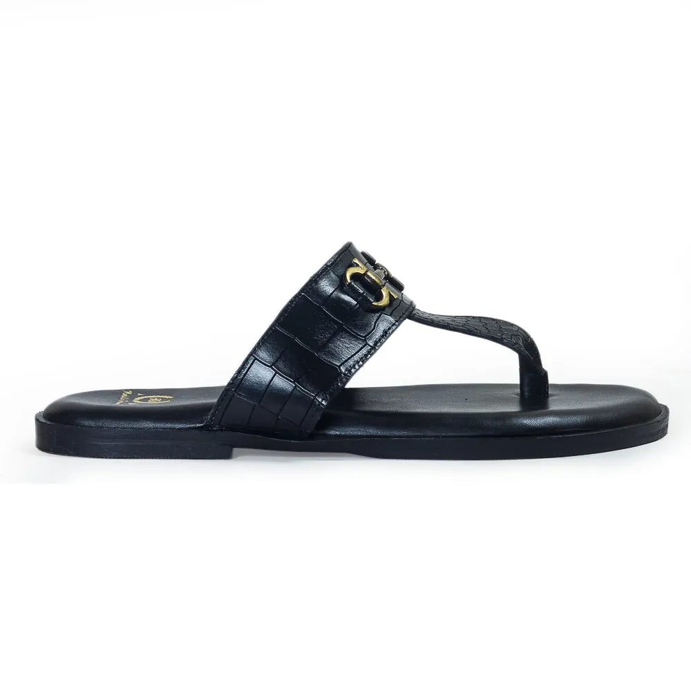 Louis Embossed Leather Slippers (Black)