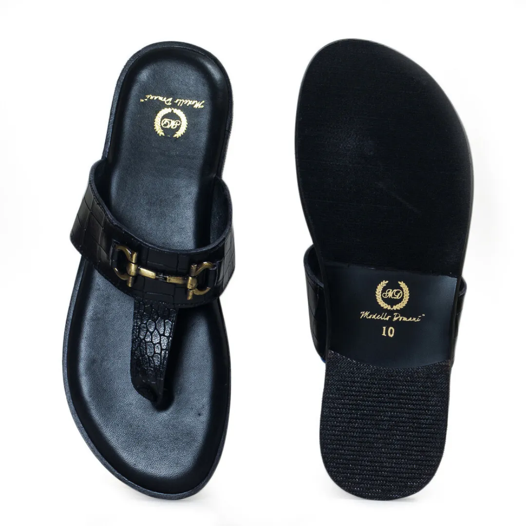 Louis Embossed Leather Slippers (Black)