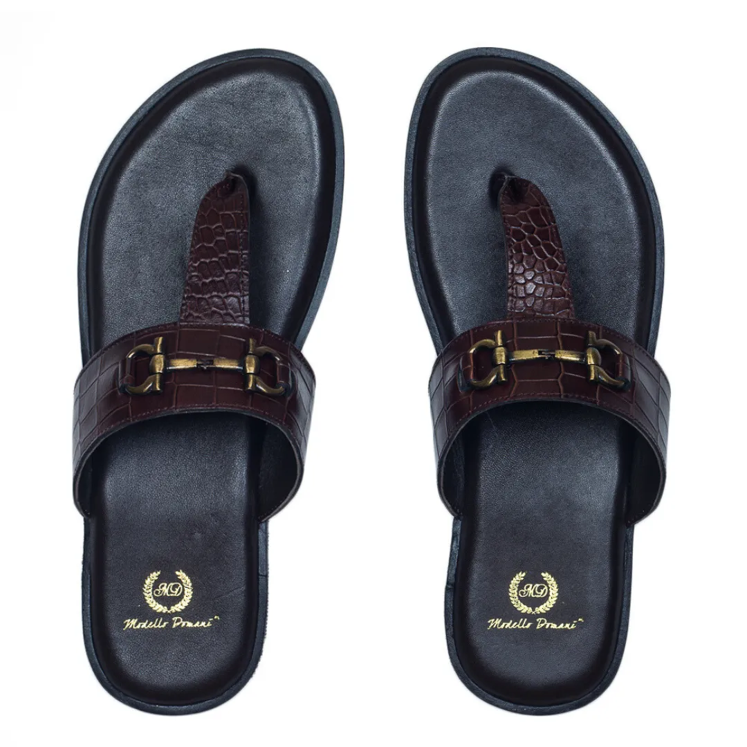 Louis Embossed Leather Slippers (Brown)