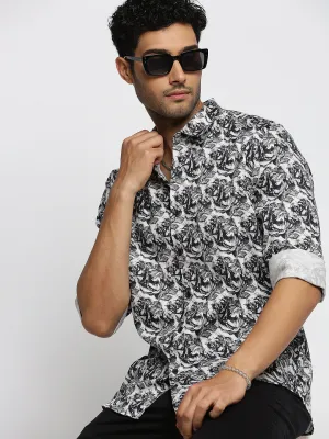 Men Black Smart Slim Fit Printed Casual Shirt