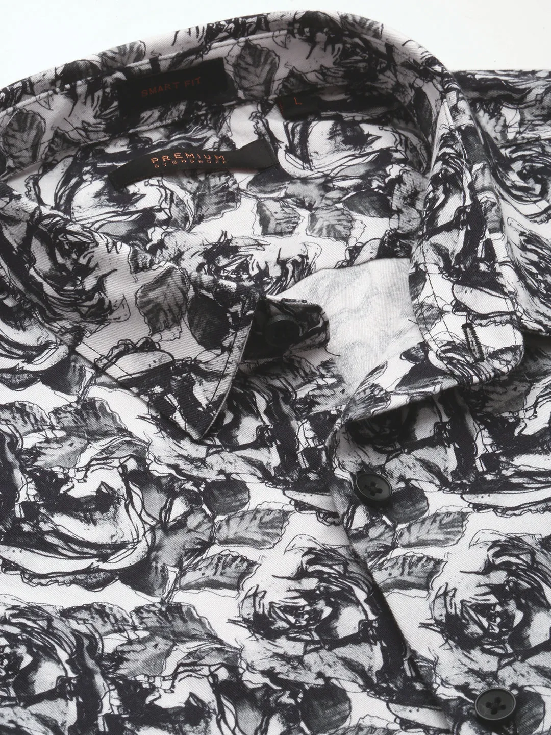 Men Black Smart Slim Fit Printed Casual Shirt