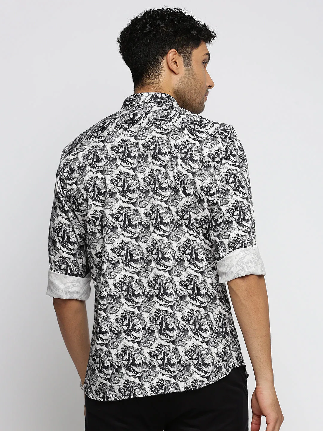 Men Black Smart Slim Fit Printed Casual Shirt