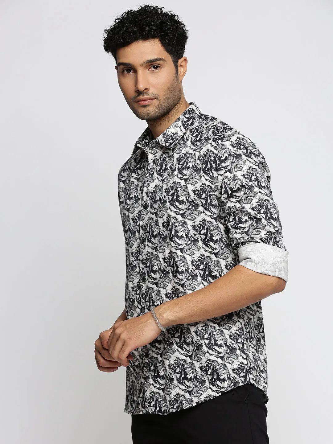 Men Black Smart Slim Fit Printed Casual Shirt