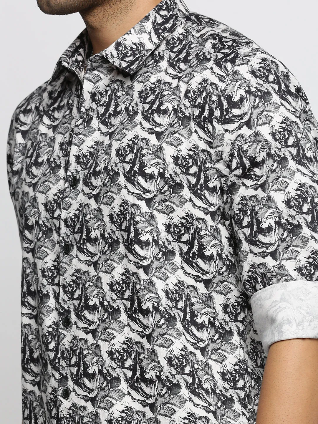 Men Black Smart Slim Fit Printed Casual Shirt
