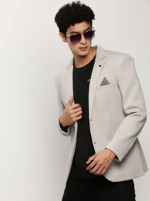 Men Grey Slim-Fit Single Breasted Cotton Blazers