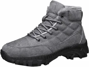 Men Work Boots Steel Toe Hiking Sneakers Warm Fur Lined Womens Safety Toe Shoes Soft Toe Work Botas Soft Toe Non Slip Rubber Sole Hike Grounded Footwear