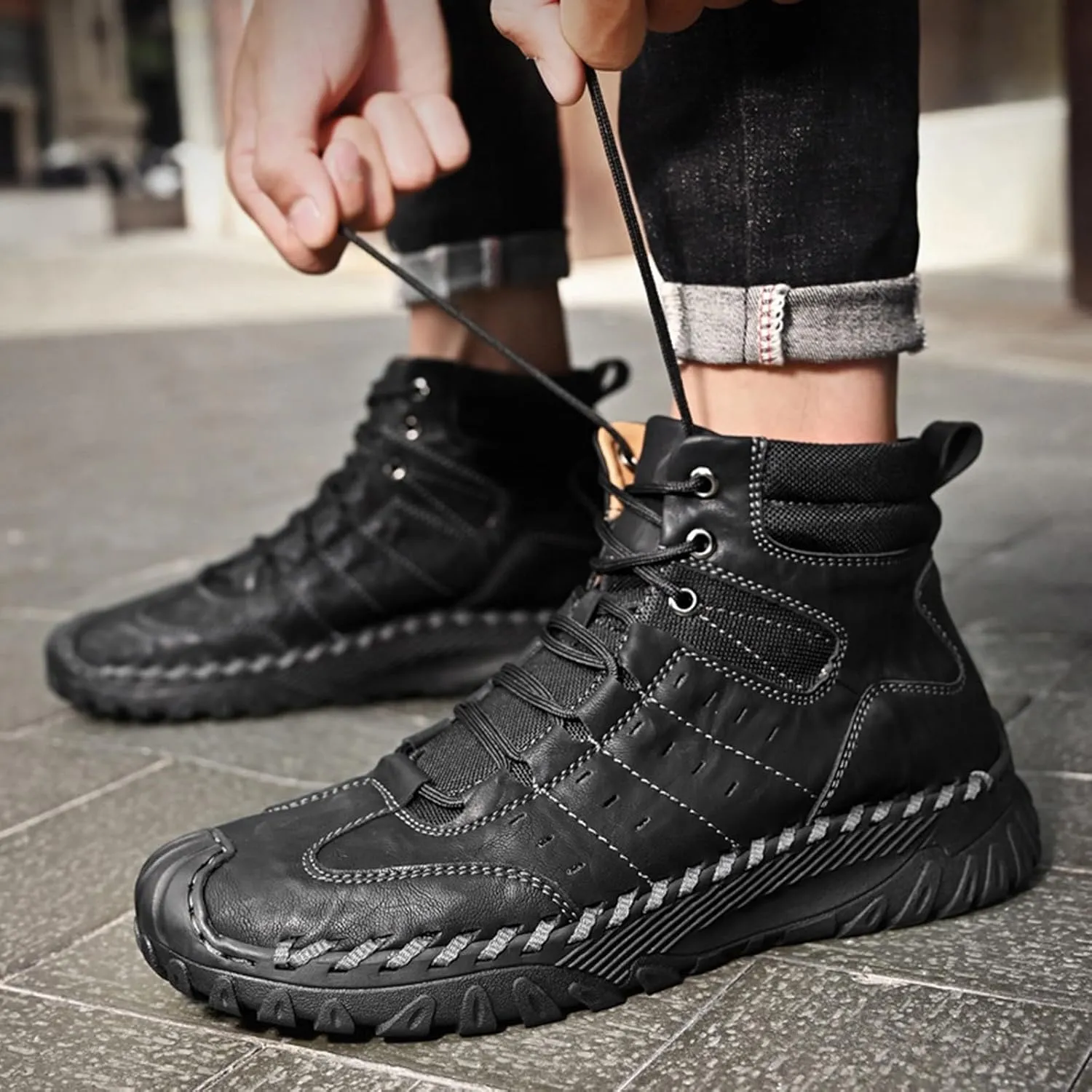 Men Work Boots Steel Toe Hiking Sneakers Warm Fur Lined Womens Safety Toe Shoes Soft Toe Work Botas Soft Toe Non Slip Rubber Sole Hike Grounded Footwear