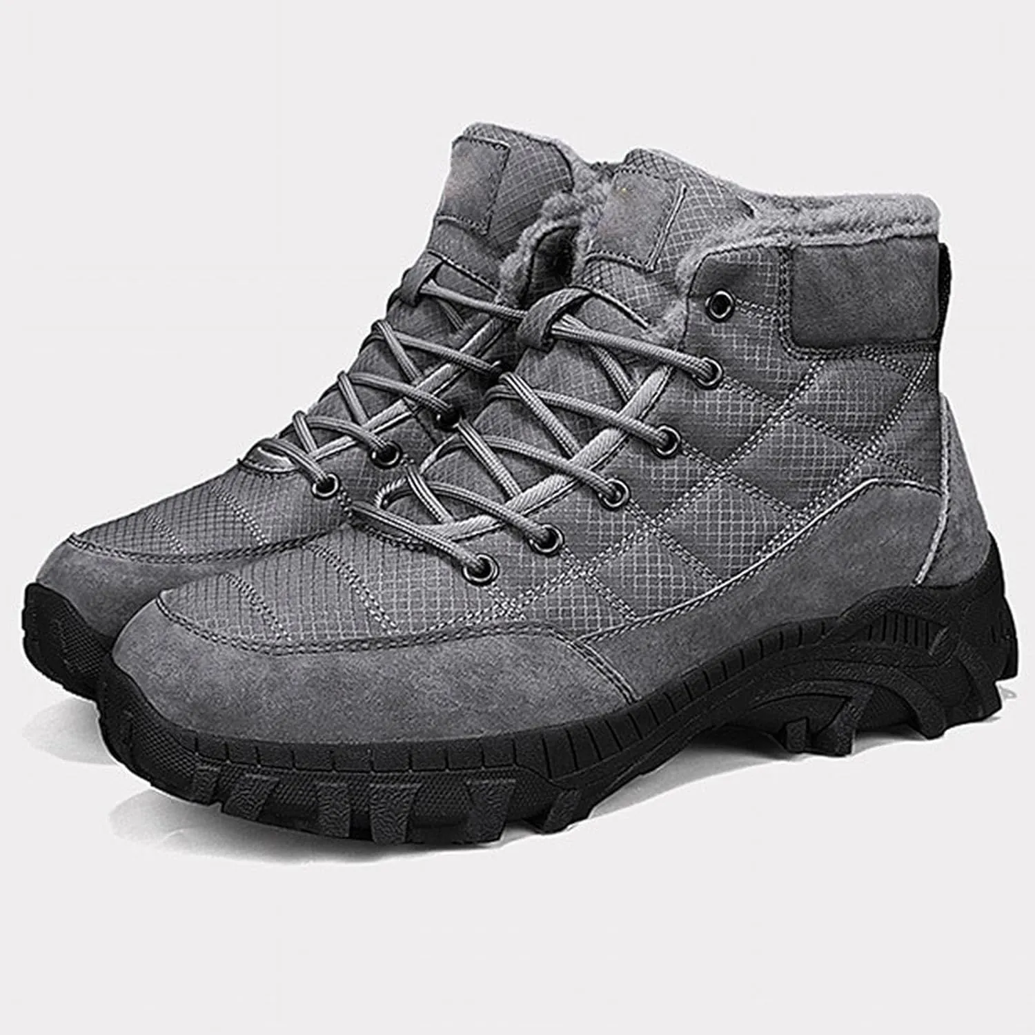 Men Work Boots Steel Toe Hiking Sneakers Warm Fur Lined Womens Safety Toe Shoes Soft Toe Work Botas Soft Toe Non Slip Rubber Sole Hike Grounded Footwear