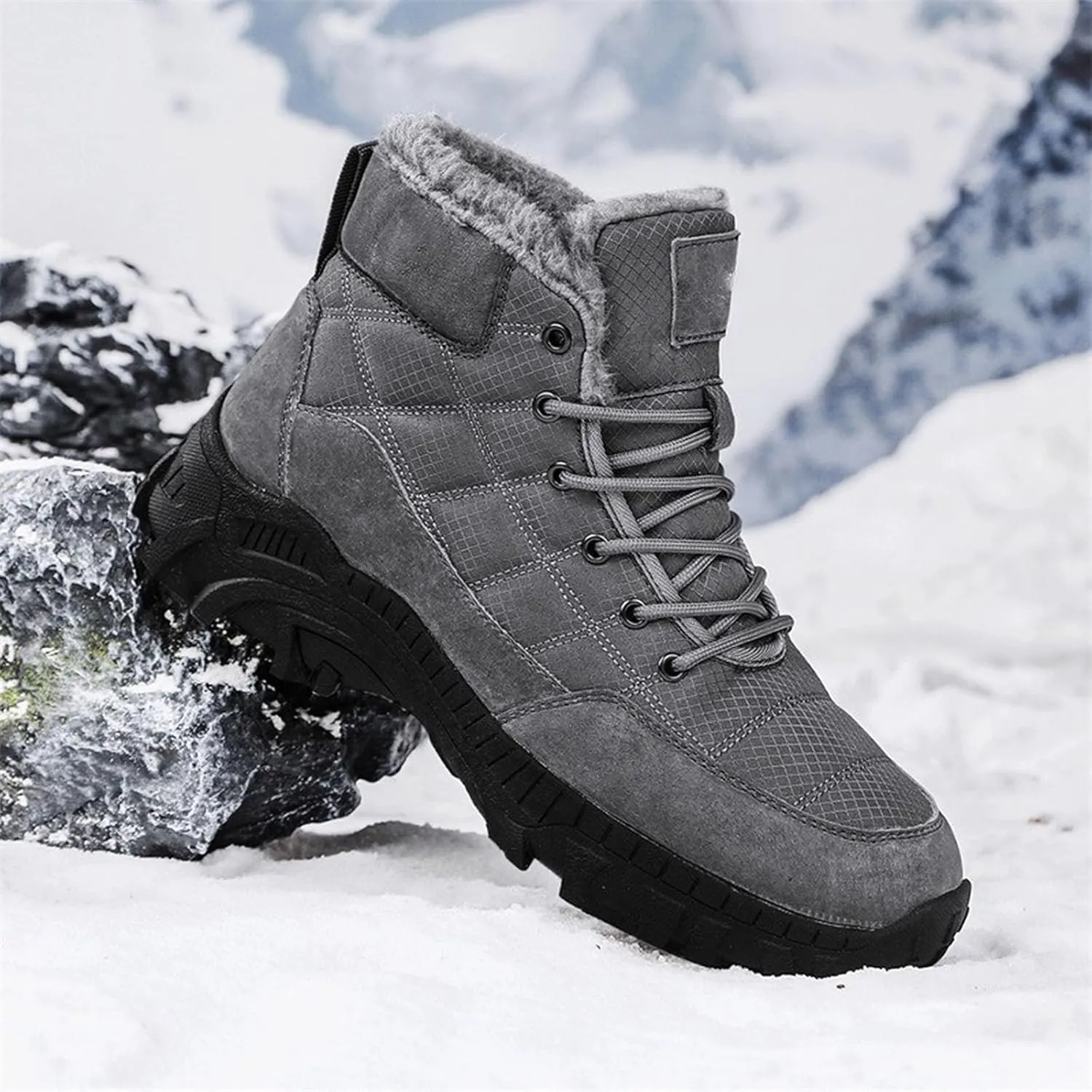 Men Work Boots Steel Toe Hiking Sneakers Warm Fur Lined Womens Safety Toe Shoes Soft Toe Work Botas Soft Toe Non Slip Rubber Sole Hike Grounded Footwear