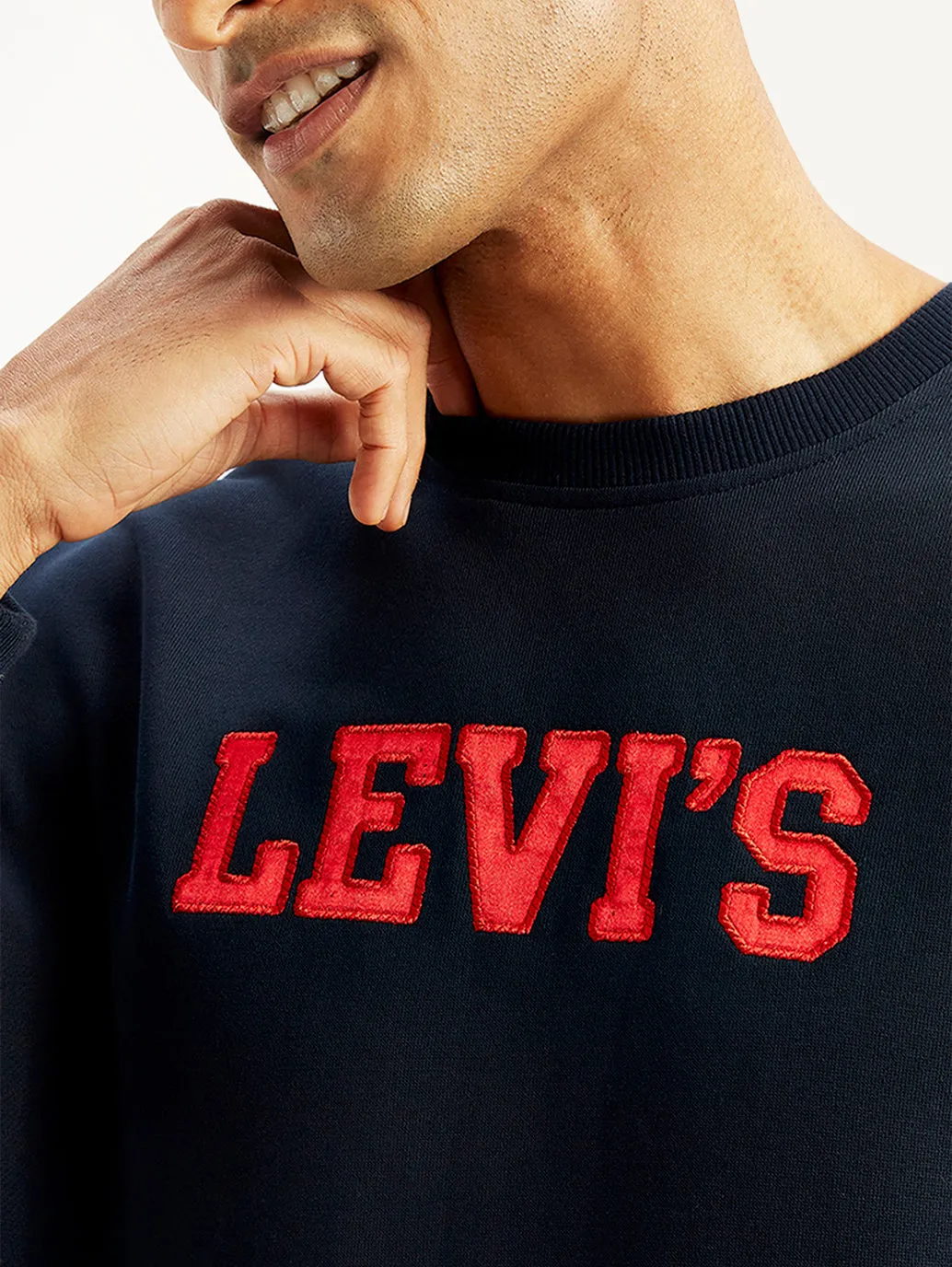 Men's Brand Logo Navy Crew Neck Sweatshirt