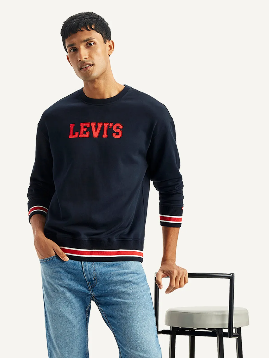 Men's Brand Logo Navy Crew Neck Sweatshirt
