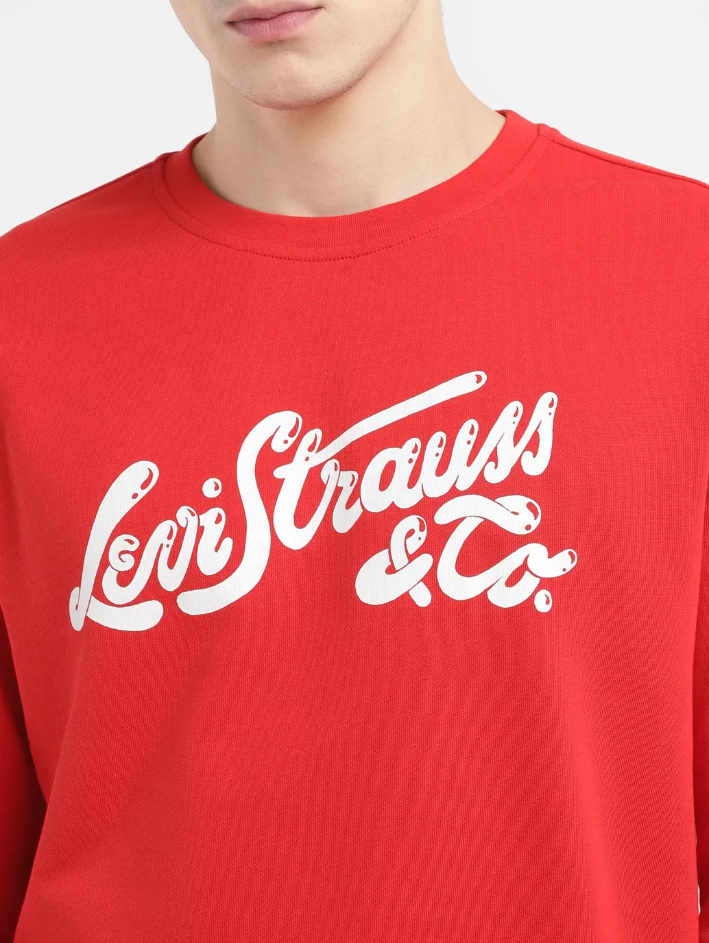 Men's Brand Logo Red Crew Neck Sweatshirt