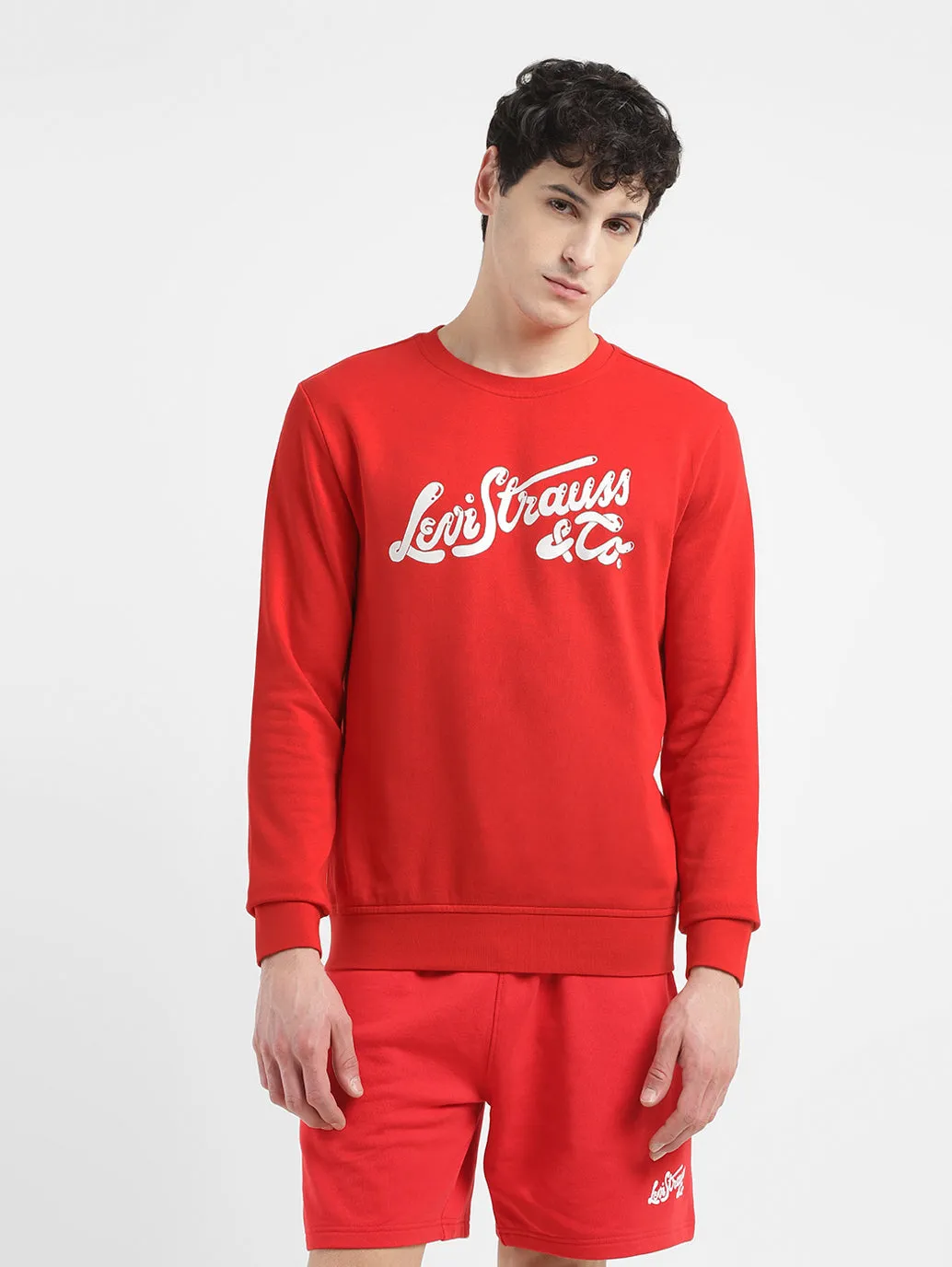 Men's Brand Logo Red Crew Neck Sweatshirt