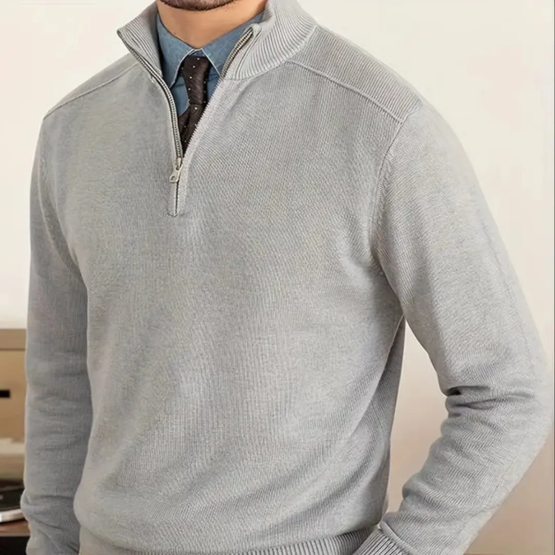 Mens Half-Zip Sweater  100% Cotton  Regular Fit  Ribbed Trim  Smart Casual