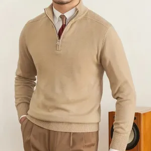 Mens Half-Zip Sweater  100% Cotton  Regular Fit  Ribbed Trim  Smart Casual