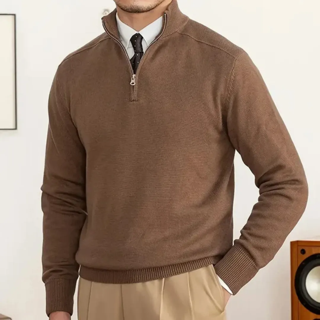 Mens Half-Zip Sweater  100% Cotton  Regular Fit  Ribbed Trim  Smart Casual