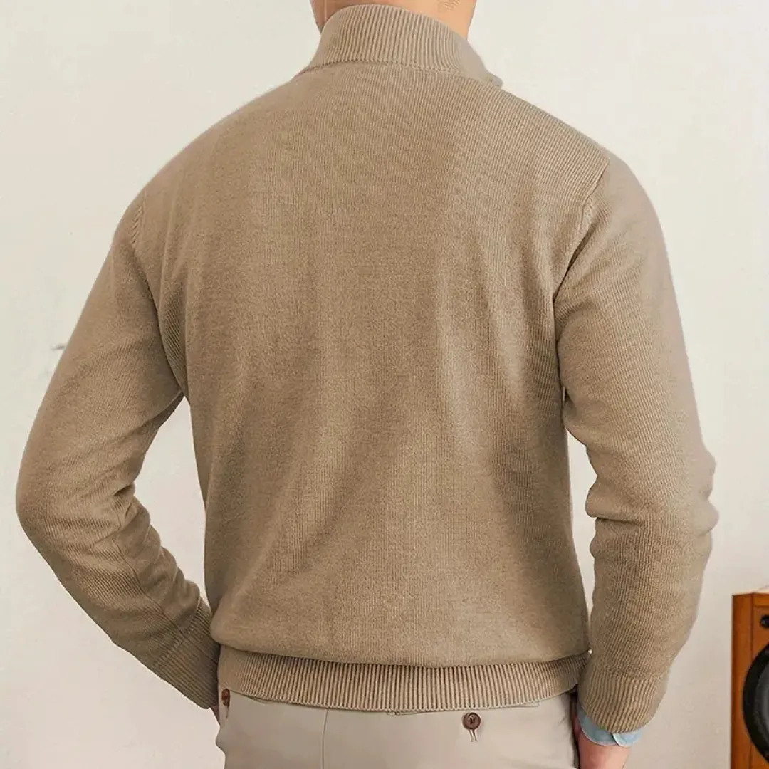 Mens Half-Zip Sweater  100% Cotton  Regular Fit  Ribbed Trim  Smart Casual