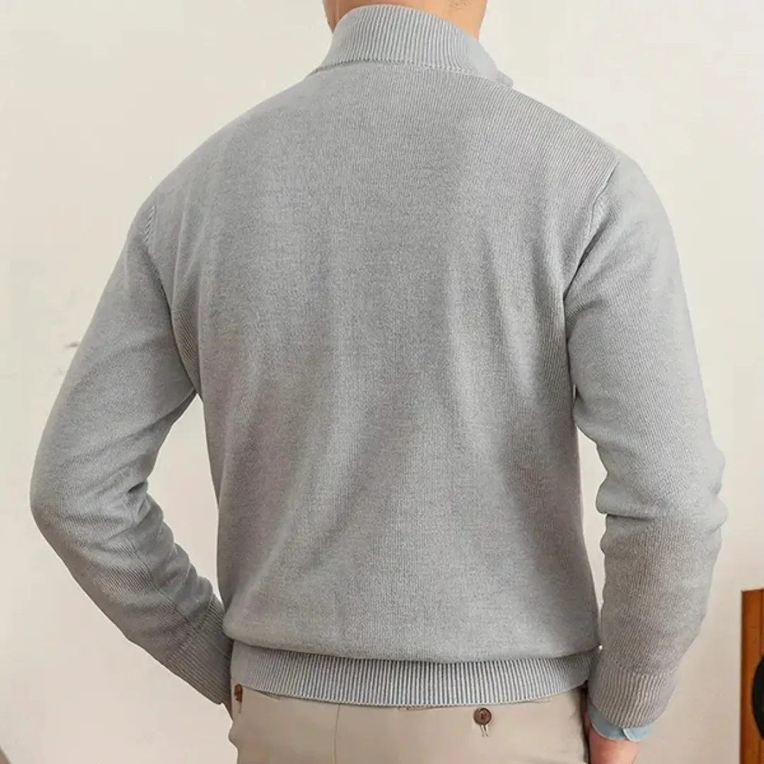 Mens Half-Zip Sweater  100% Cotton  Regular Fit  Ribbed Trim  Smart Casual