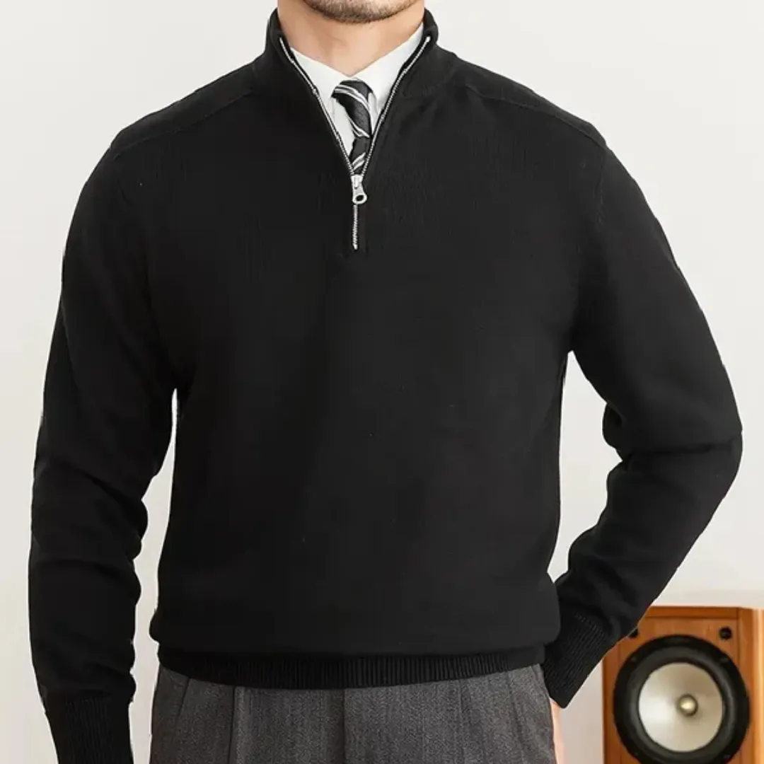 Mens Half-Zip Sweater  100% Cotton  Regular Fit  Ribbed Trim  Smart Casual