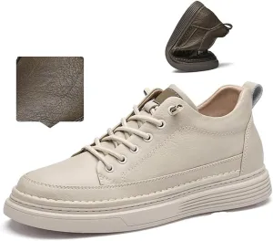 Men's Invisible Height Increasing Shoes Non-Slip Soft Sole Lace-Up Fashion Sneaker Dress Shoes Mens Casual Workout Footwear Leather Casual Shoes
