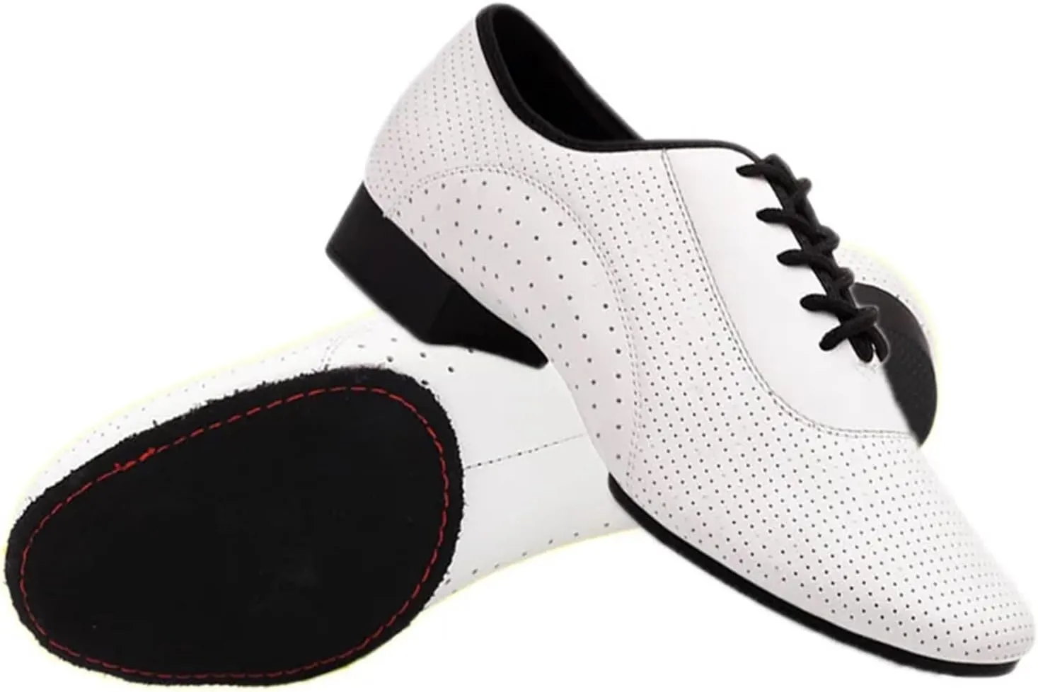 Men's Latin Dance Shoes Men Salsa Tango Modern Leather Square Heels Adults Party Latin Dance White Low Heel Ballroom Dancing Shoe