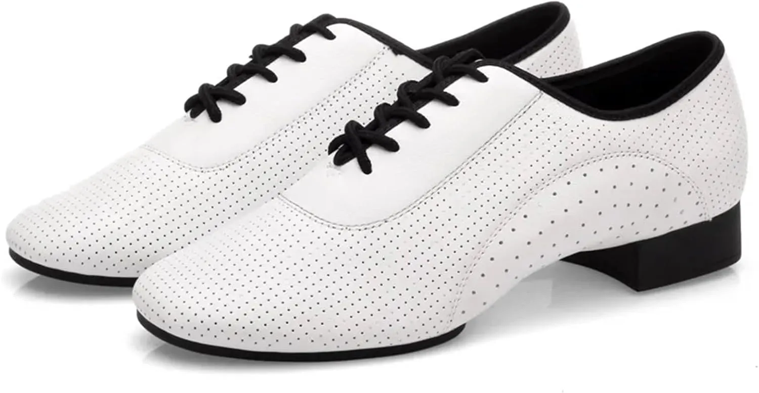 Men's Latin Dance Shoes Men Salsa Tango Modern Leather Square Heels Adults Party Latin Dance White Low Heel Ballroom Dancing Shoe