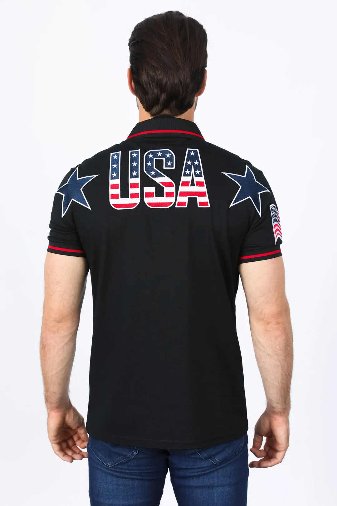 Mens Modern Fit Stretch USA Embroidery Polo From Platini Fashion